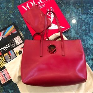 FENDI F Logo Shopping Tote Bag Red